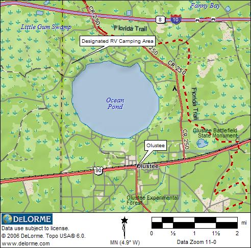 Olustee Florida RV Camping Location Map